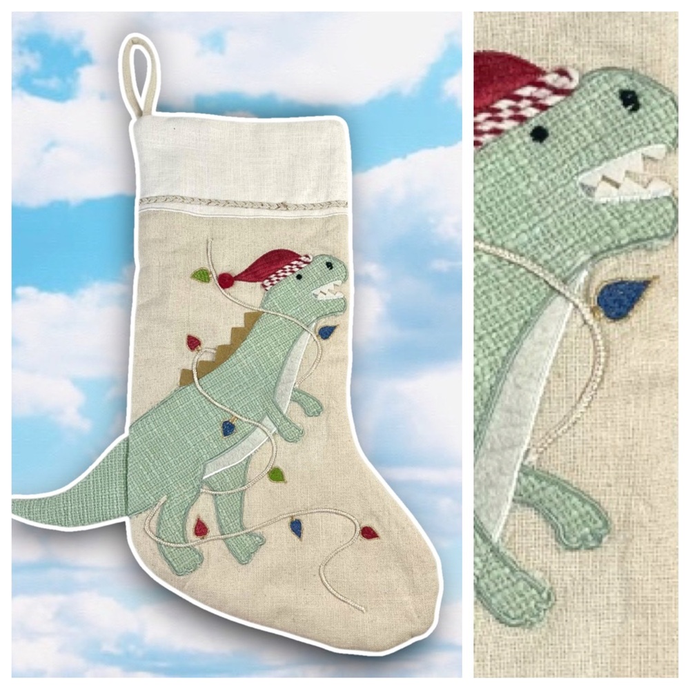 CUPCAKES AND CASHMERE 3D Dinosaur Cotton Burlap Christmas Stocking Holiday Decor
